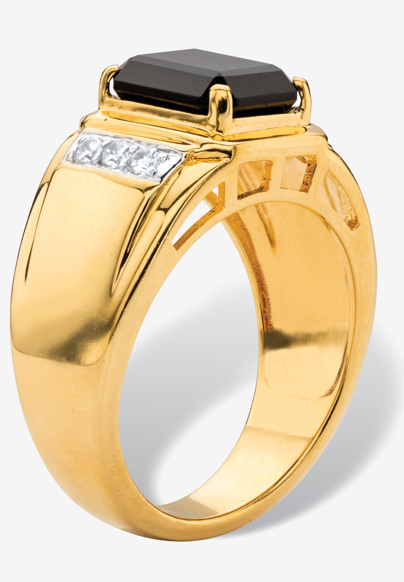 Men's 18K Yellow Gold-plated Genuine Diamond and Black Onyx Ring, , on-hover image number 1