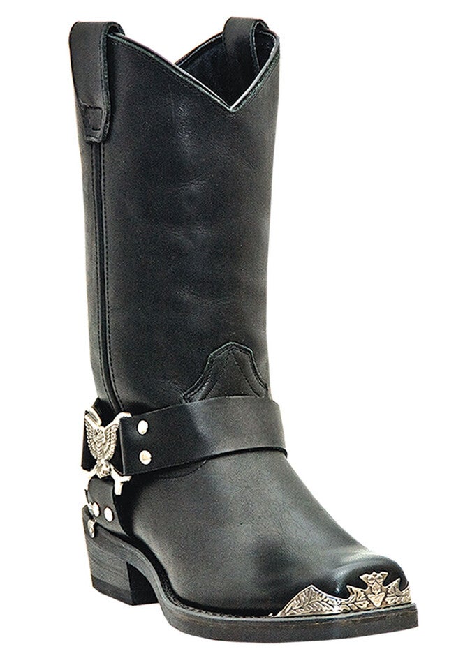 Dingo 12 inches Leather Eagle Harness Strap Boots, BLACK, hi-res image number null