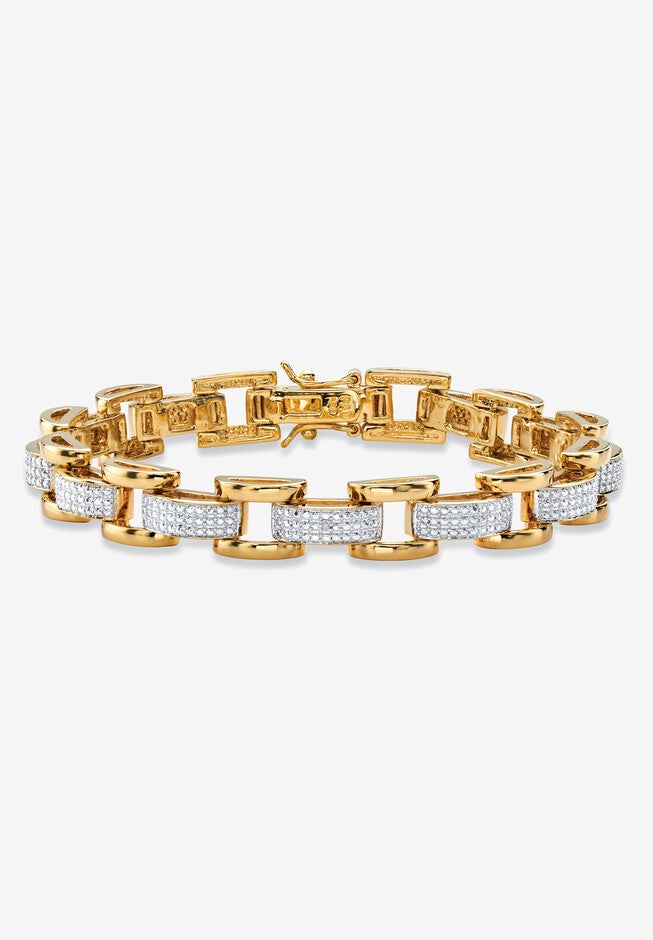 Men's Diamond Accent Pave-Style Yellow Gold-Plated Fancy-Link Bracelet 9.5 inches, WHITE, hi-res image number null