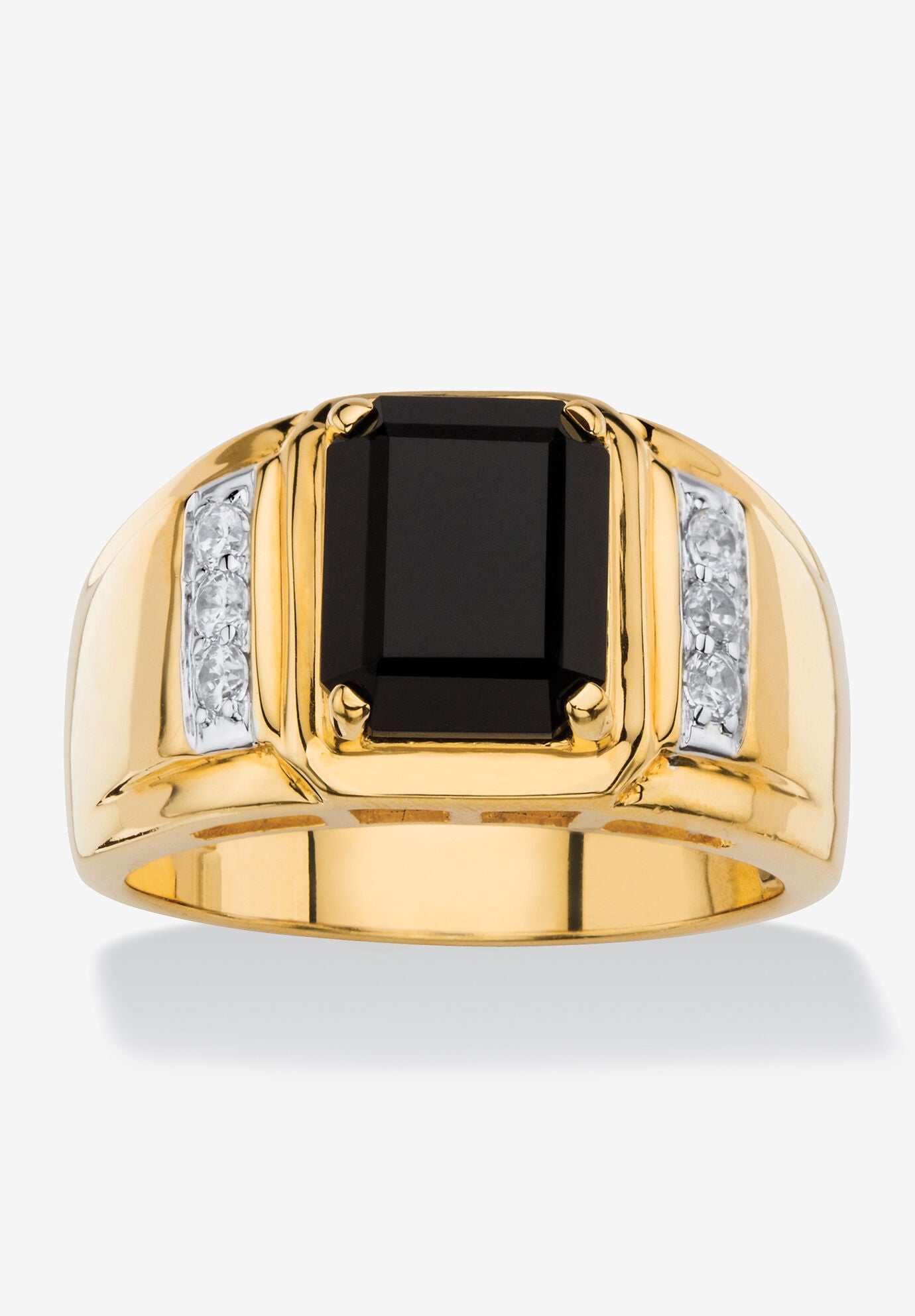 Men's 18K Yellow Gold-plated Genuine Diamond and Black Onyx Ring, DIAMOND ONYX, hi-res image number 0
