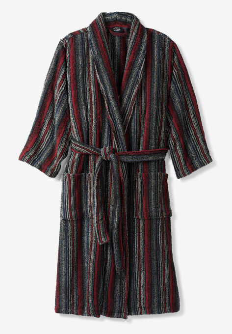Terry Bathrobe with Pockets, RICH BURGUNDY STRIPE, hi-res image number null