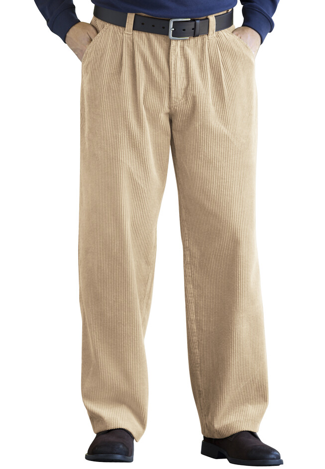 Expandable Waist Corduroy Pleat-Front Pants