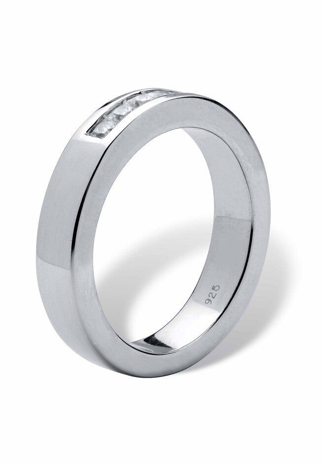 Platinum Over Sterling Silver Cubic Zirconia Wedding Ring, , on-hover image number null