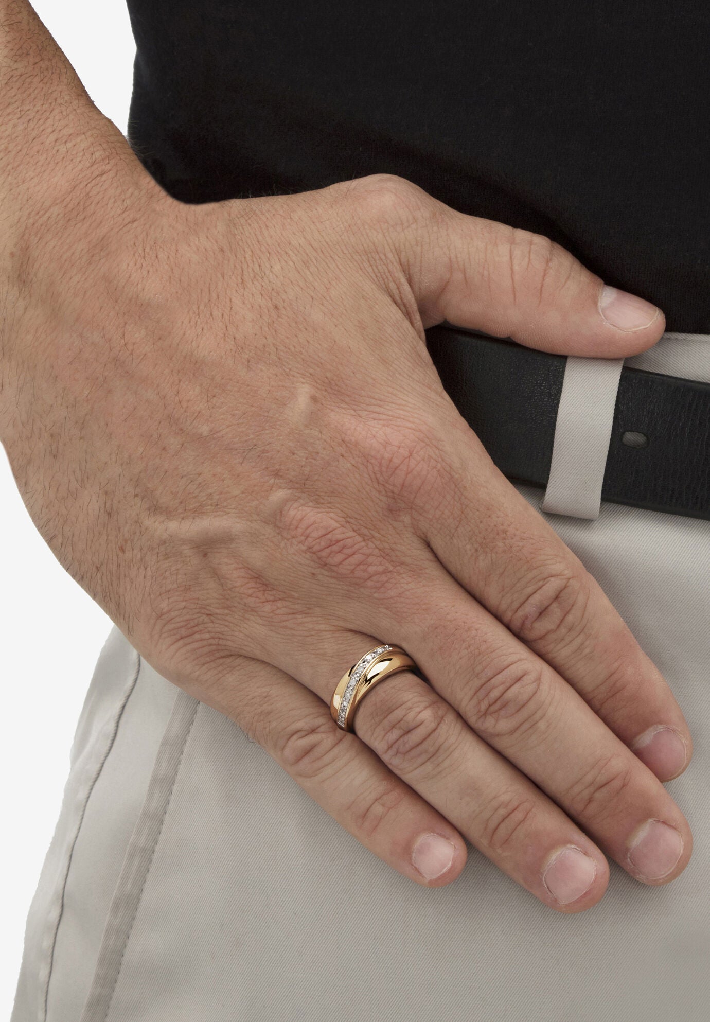 Men's Gold over Sterling Silver Diamond Wedding Band Ring (1/10 cttw), , alternate image number 2