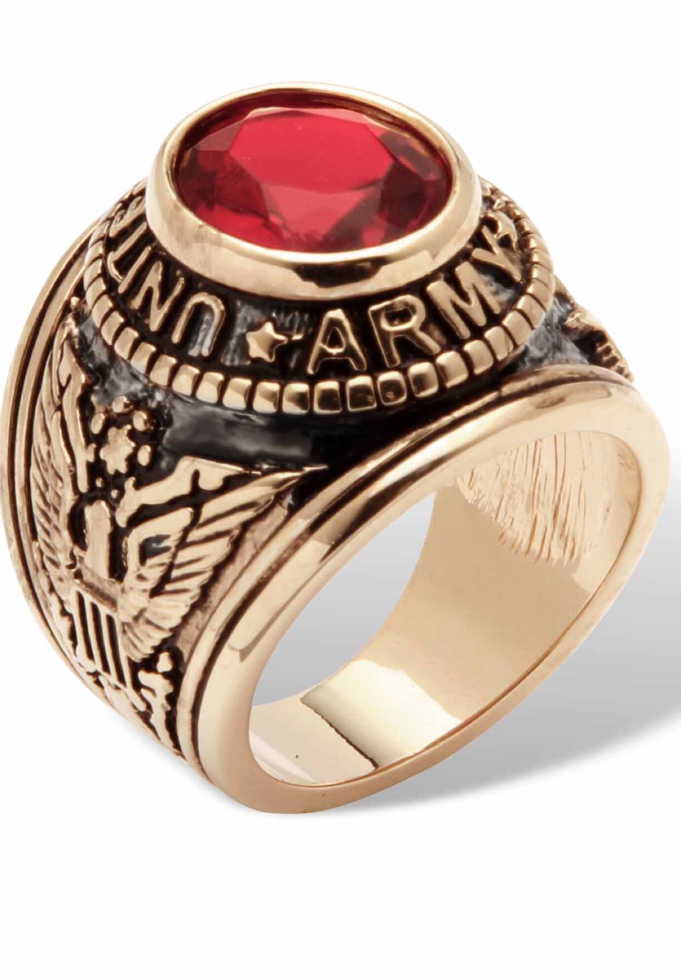 Gold Plated Simulated Ruby CZ US Marines Mens Wide Band Ring sz 9,10,11,12,13 