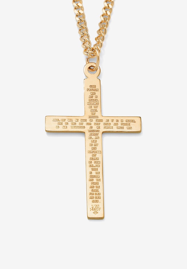 Gold Filled Lord's Prayer Cross Pendant with 24 inches Chain, GOLD, hi-res image number null