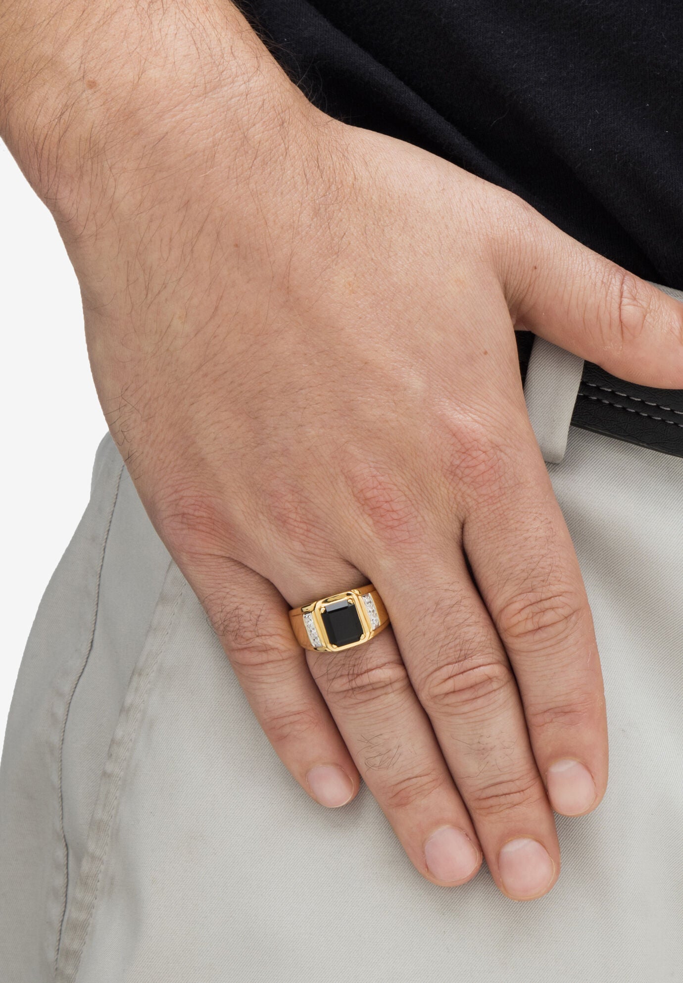 Mens gold black onyx ring sale