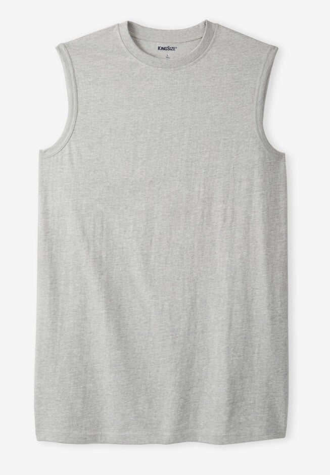 Shrink-Less Longer-Length No Pocket Lightweight Muscle tee, HEATHER GREY, hi-res image number 0
