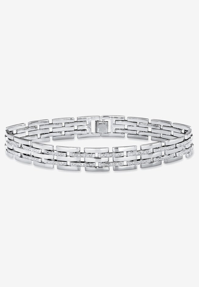 Diamond-Accented Silver-Tone Link Bracelet 9 inches, SILVER, hi-res image number null