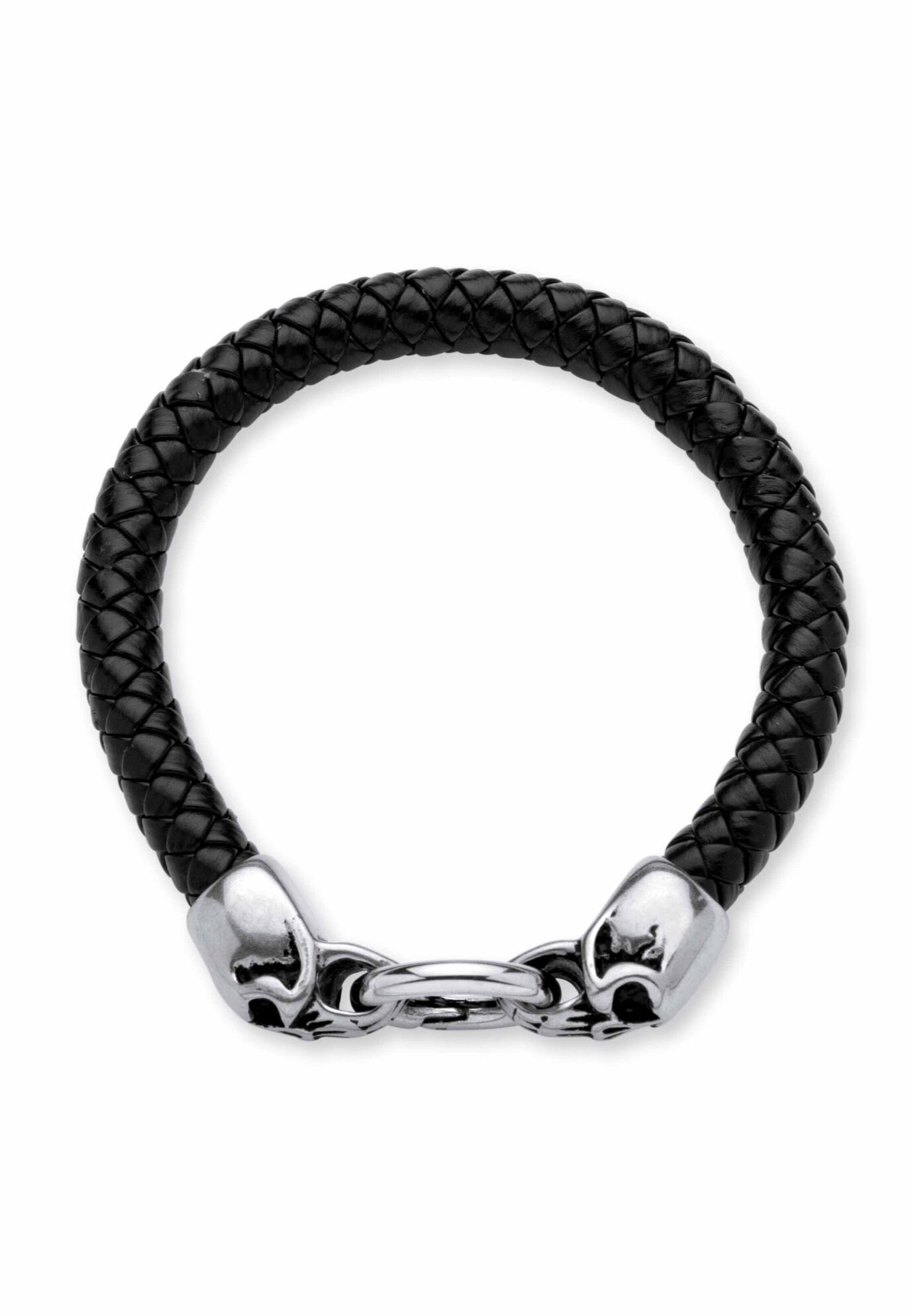 Stainless Steel Double Skull Bangle Bracelet 9 inches, , on-hover image number 1