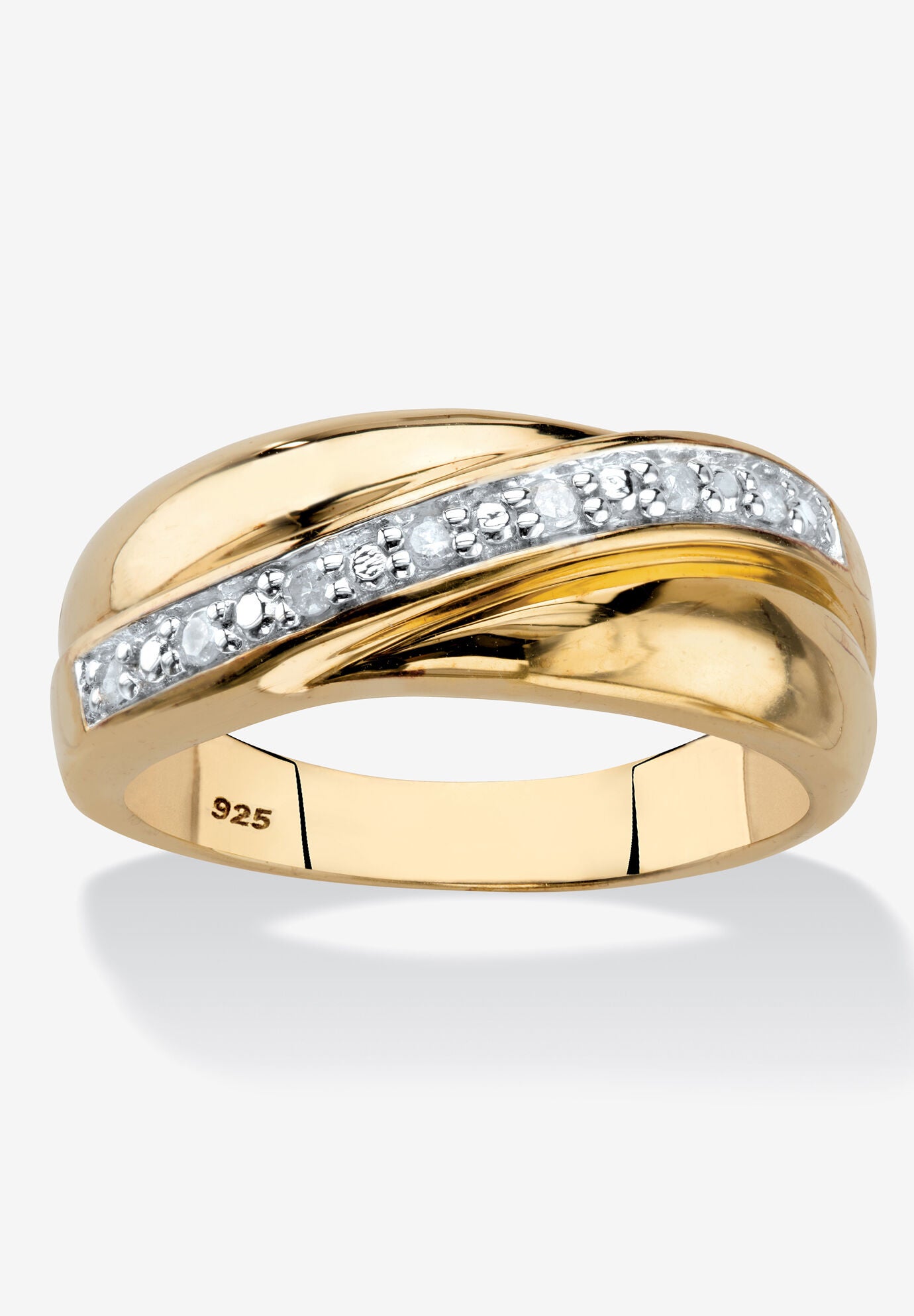 Men's Gold over Sterling Silver Diamond Wedding Band Ring (1/10 cttw), DIAMOND, hi-res image number 0