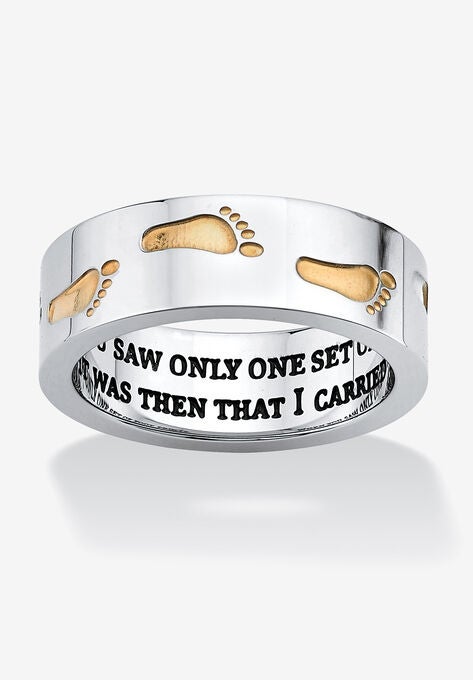 Gold Ion-Plated Stainless Steel Two-Tone "Footprints in the Sand" Ring, STAINLESS STEEL, hi-res image number null