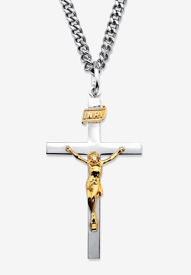 Sterling Silver Crucifix Cross Pendant with 24 inches Chain, WHITE, hi-res image number null