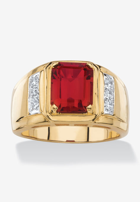 Men's 18K Gold-plated Genuine Diamond and Emerald Cut Garnet Ring, DIAMOND GARNET, hi-res image number null