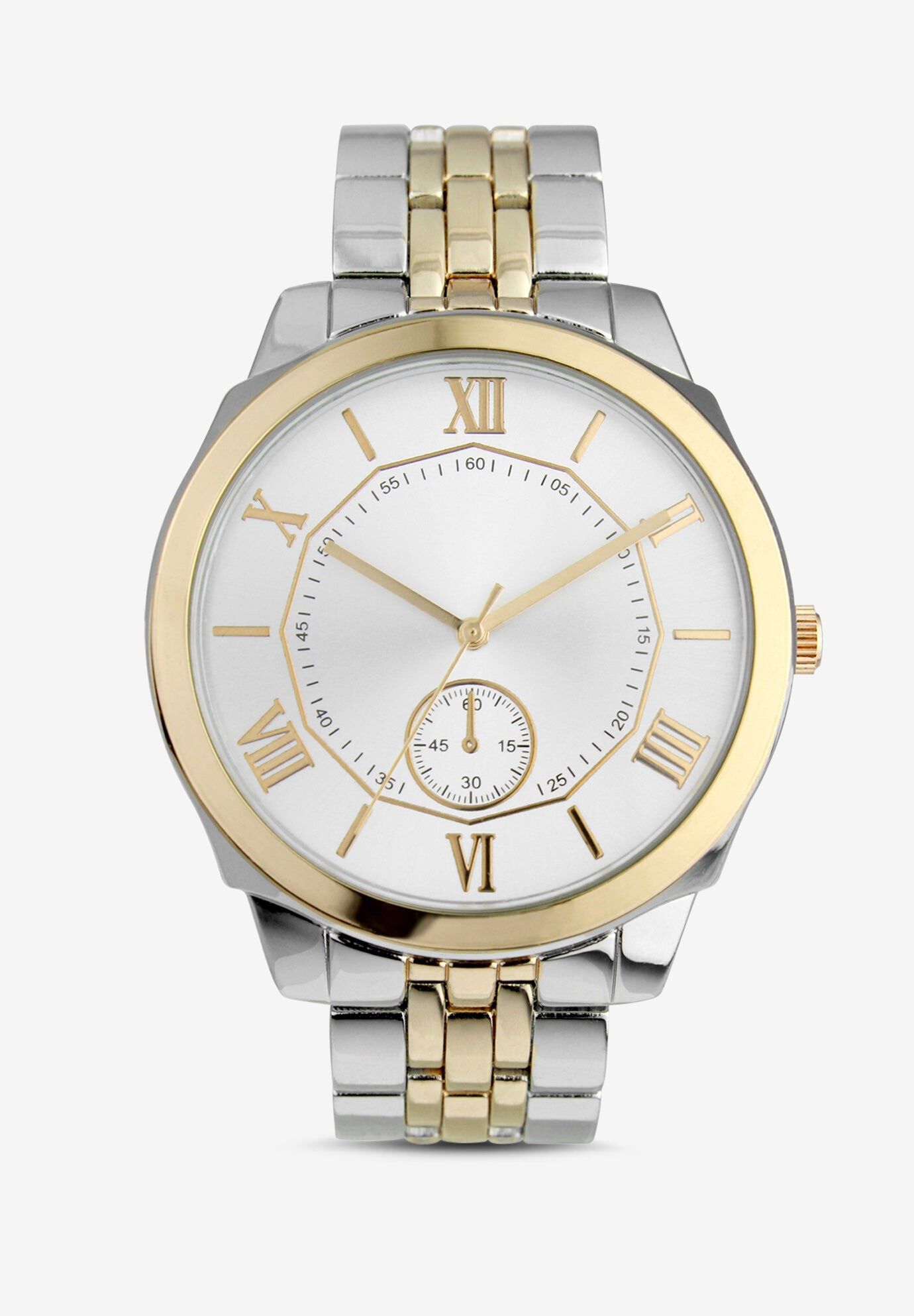 Two-Tone Metal Link Watch, BRUSHED GOLD SILVER, hi-res image number 0