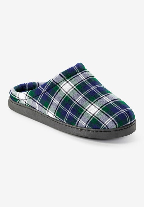 Fleece Clog Slippers, HUNTER BLUE PLAID, hi-res image number null