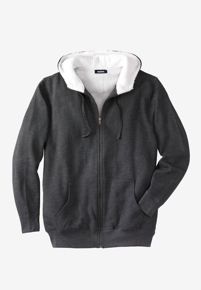 Sherpa-Lined Fleece Zip Hoodie, HEATHER CHARCOAL, hi-res image number null