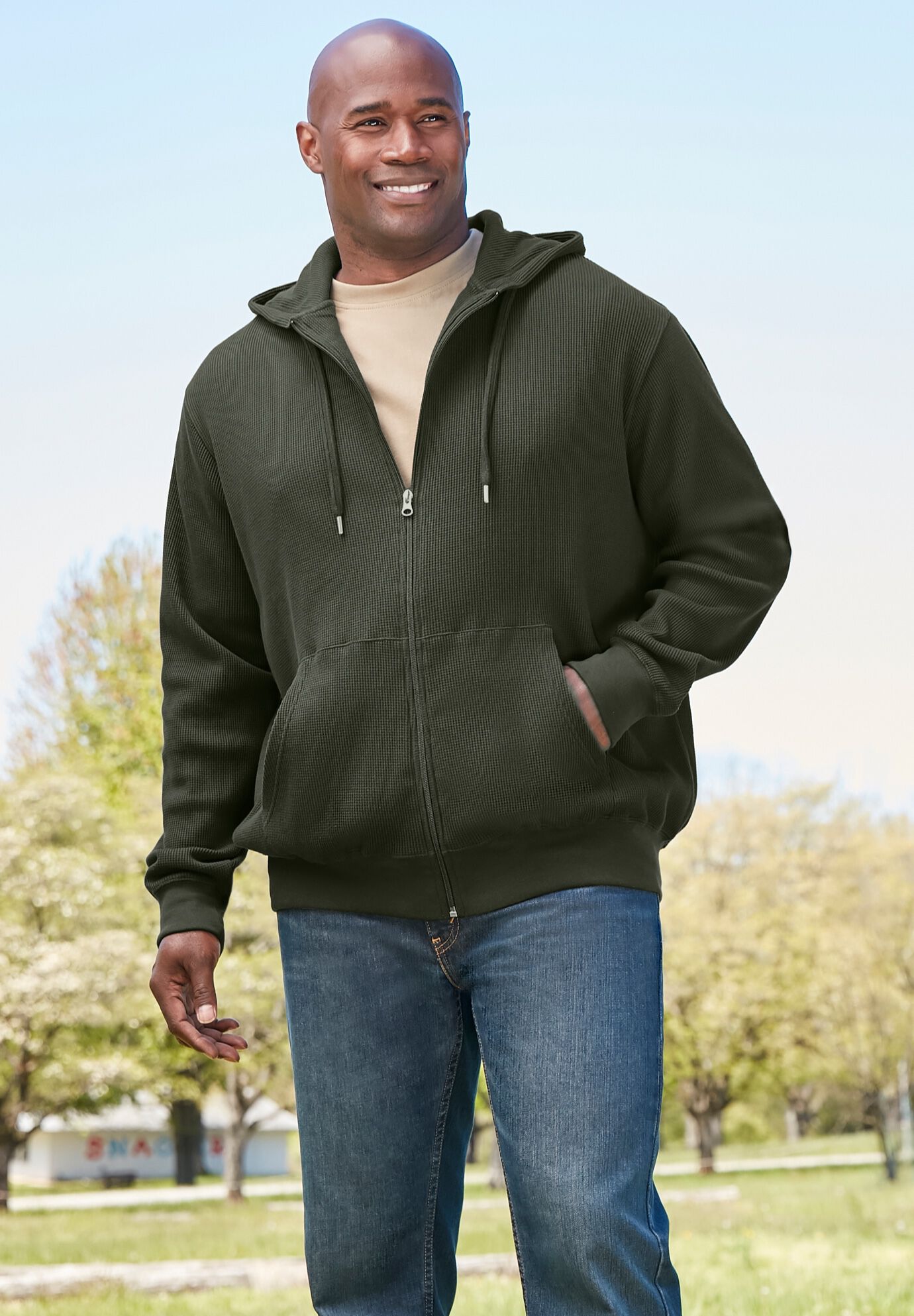 Waffle zip cheap up hoodie