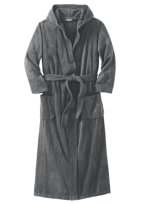 Terry Velour Hooded Maxi Robe, STEEL, hi-res image number null
