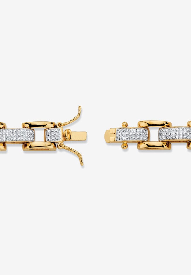 Men's Diamond Accent Pave-Style Yellow Gold-Plated Fancy-Link Bracelet 9.5 inches, , on-hover image number null