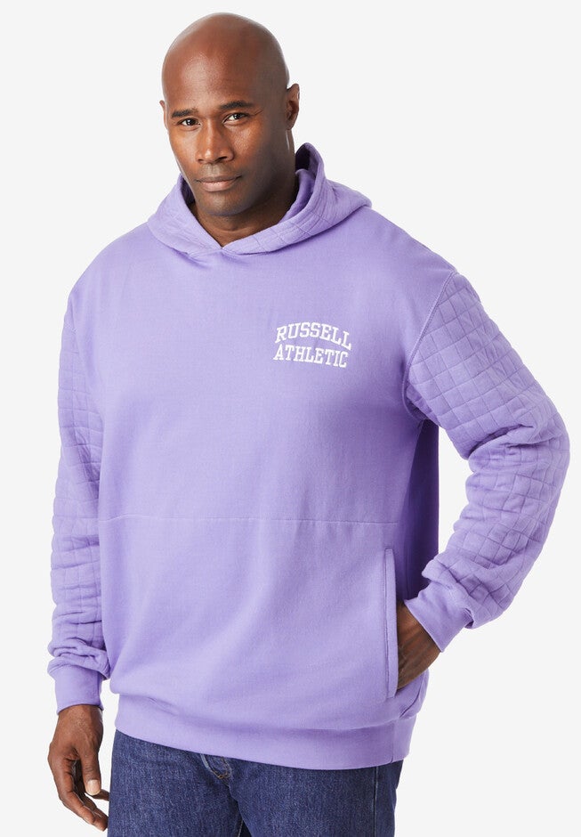 Quilted Sleeve Hooded Sweatshirt, WASHED PERIWINKLE, hi-res image number null