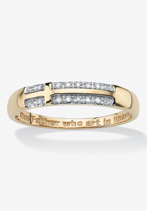 14K Gold over Sterling Silver Diamond Accent Sideways Cross Ring, DIAMOND, hi-res image number null