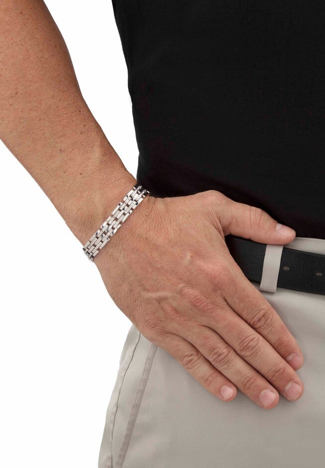 Diamond-Accented Silver-Tone Link Bracelet 9 inches, , on-hover image number null