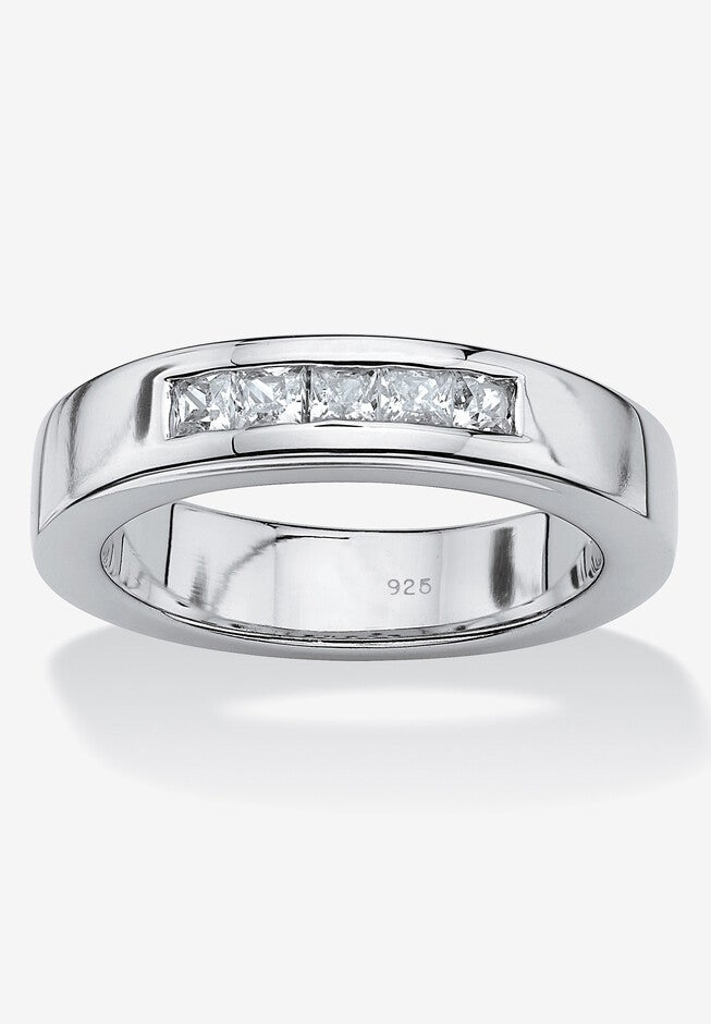 Platinum Over Sterling Silver Cubic Zirconia Wedding Ring, WHITE, hi-res image number null