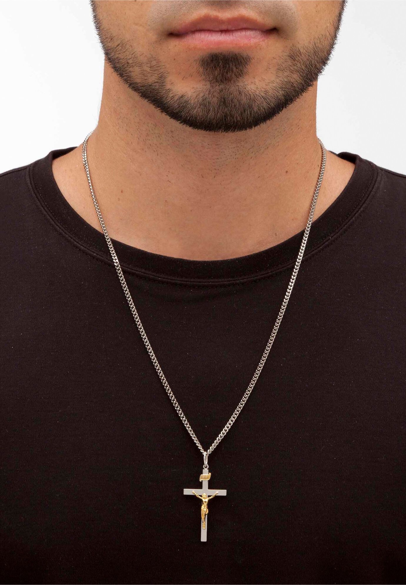 Mens silver crucifix chain discount