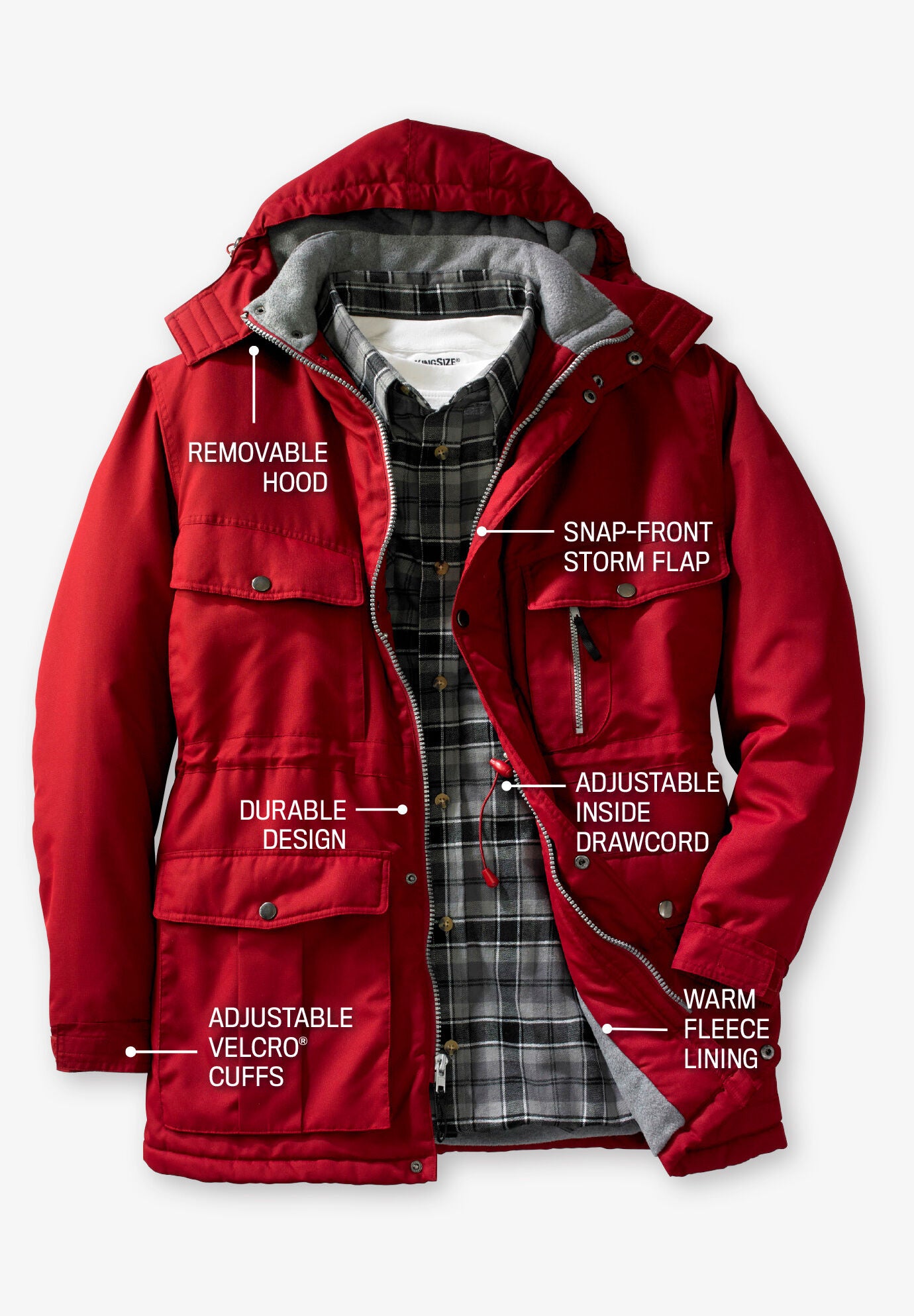 Coat long filled fix hood flap pockets cuffs hot sale
