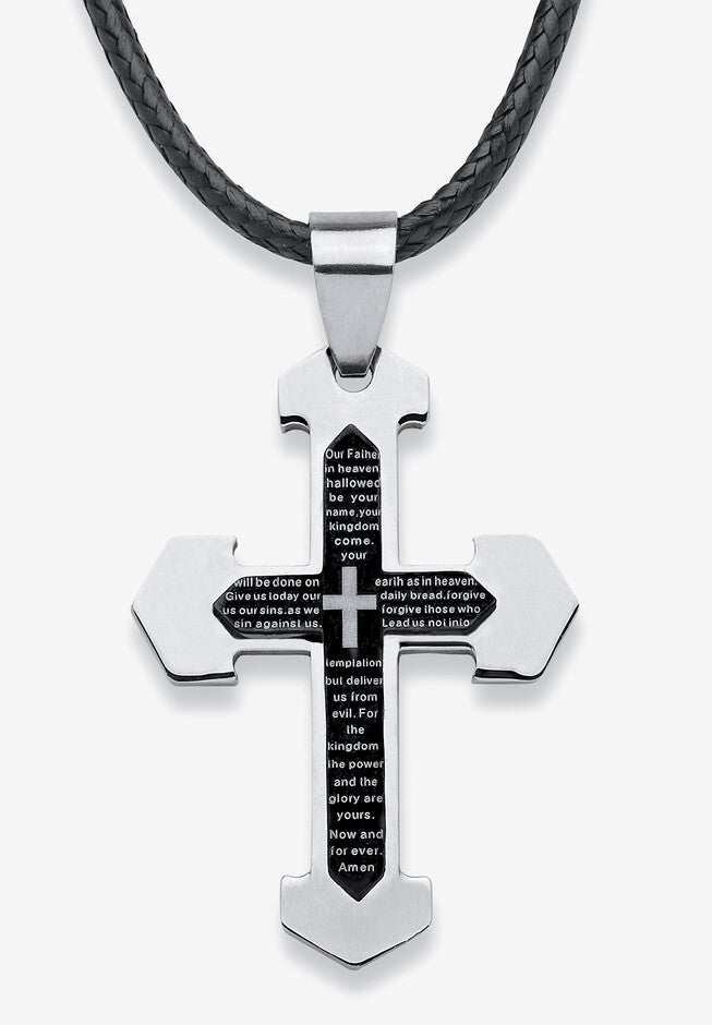 Stainless Steel Lord's Prayer Cross Pendant, STAINLESS STEEL, hi-res image number 0
