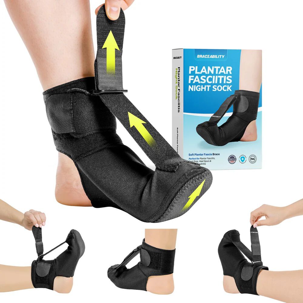 Plantar Fasciitis Night Sock Splint, BLACK, hi-res image number 0