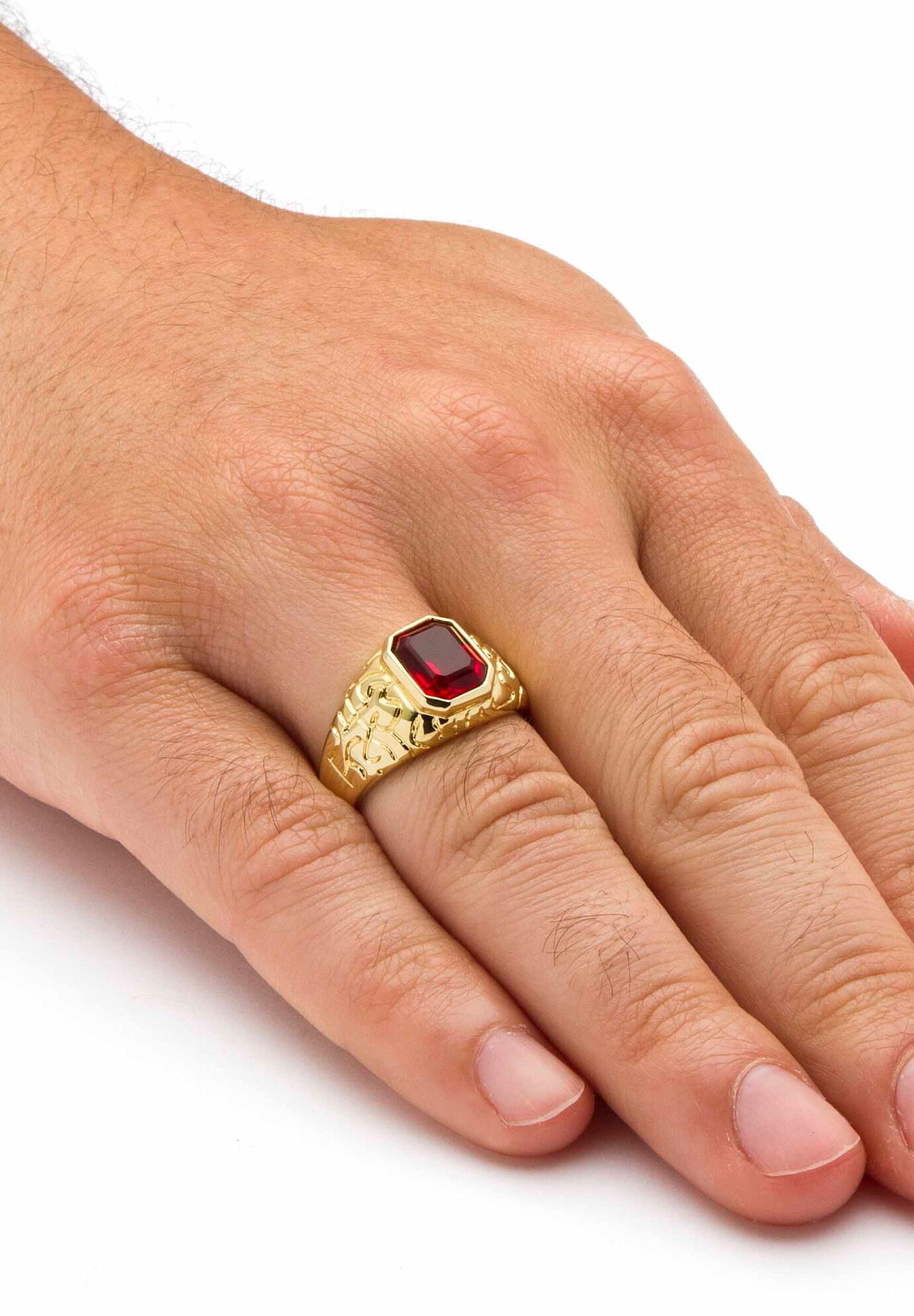 Mens gold ring top with red ruby
