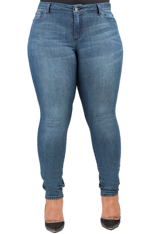 Plus Size Women's Curvy Fit Blue Denim Five Pockets Skinny Jeans, Blue, hi-res image number null