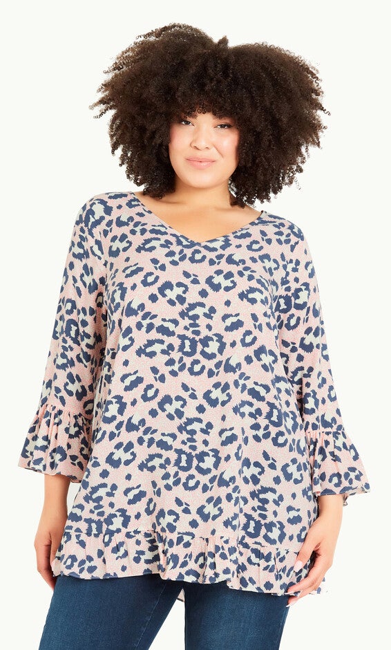 Gem Ruffle Gem Ruffle Tunic - blush animal | Brylane Home
