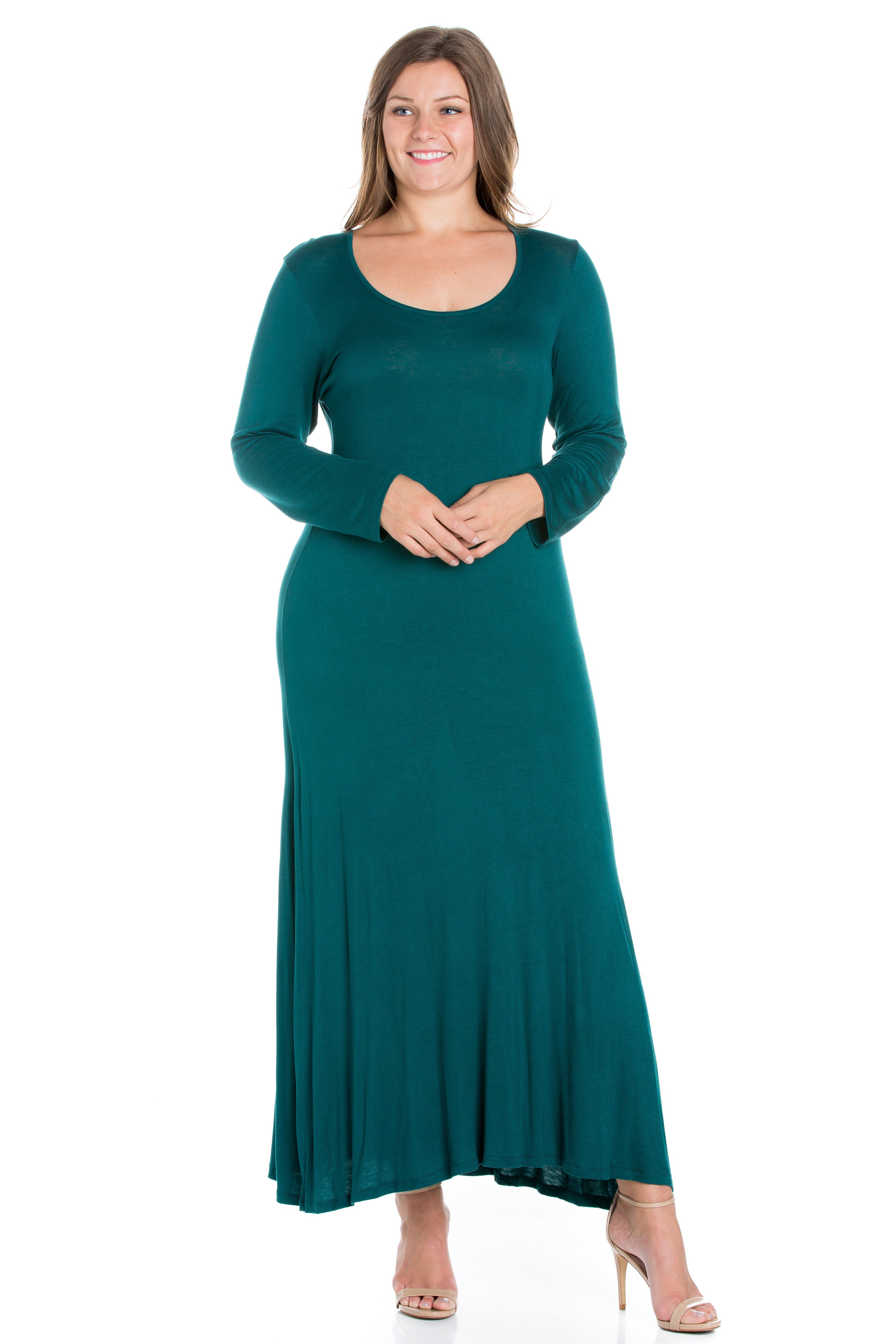 Womens Long Sleeve Plus Size Maxi Dress, Forest, hi-res image number 0