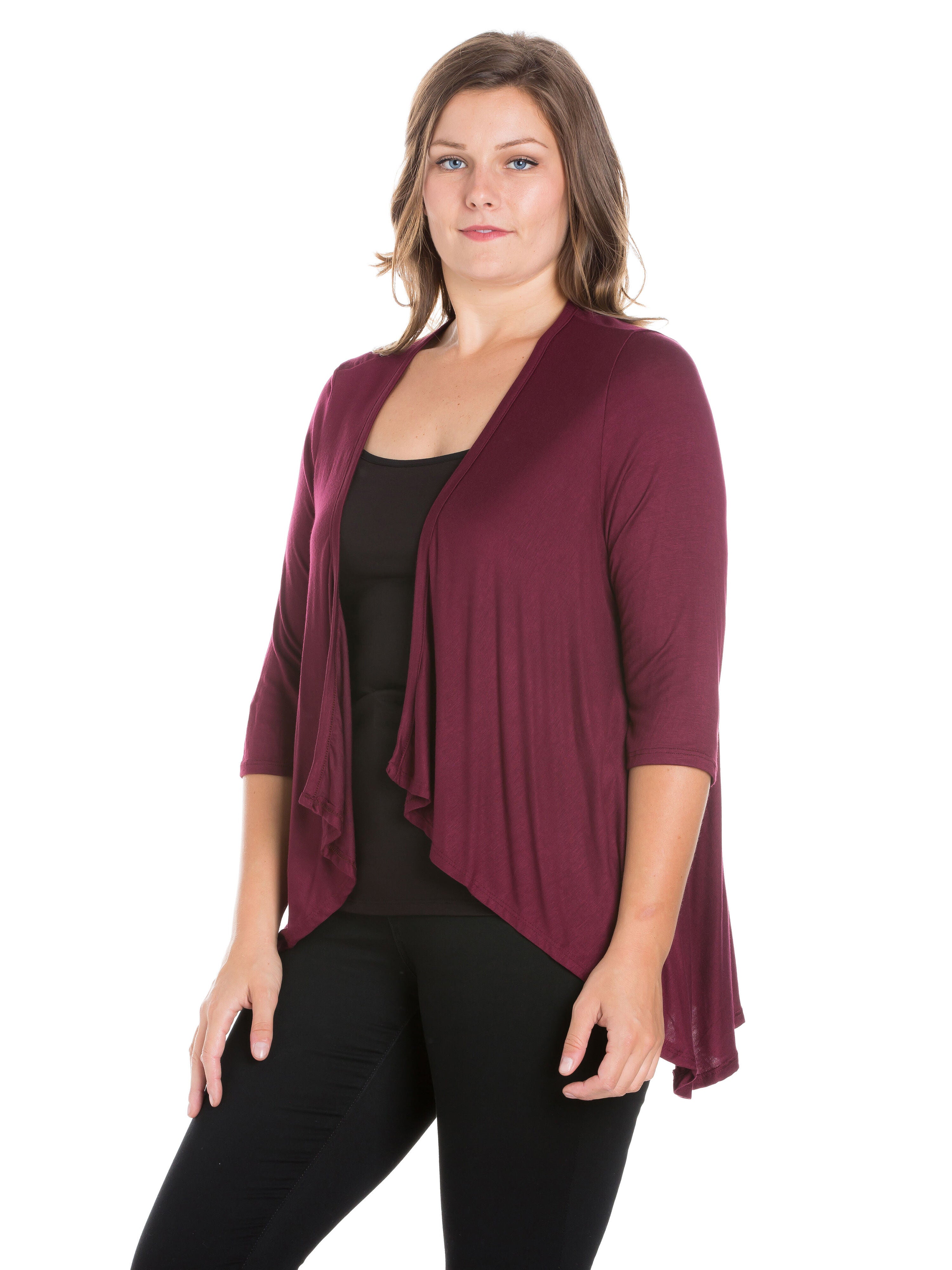 Elbow Length Sleeve Plus Size Open Cardigan, , alternate image number 2