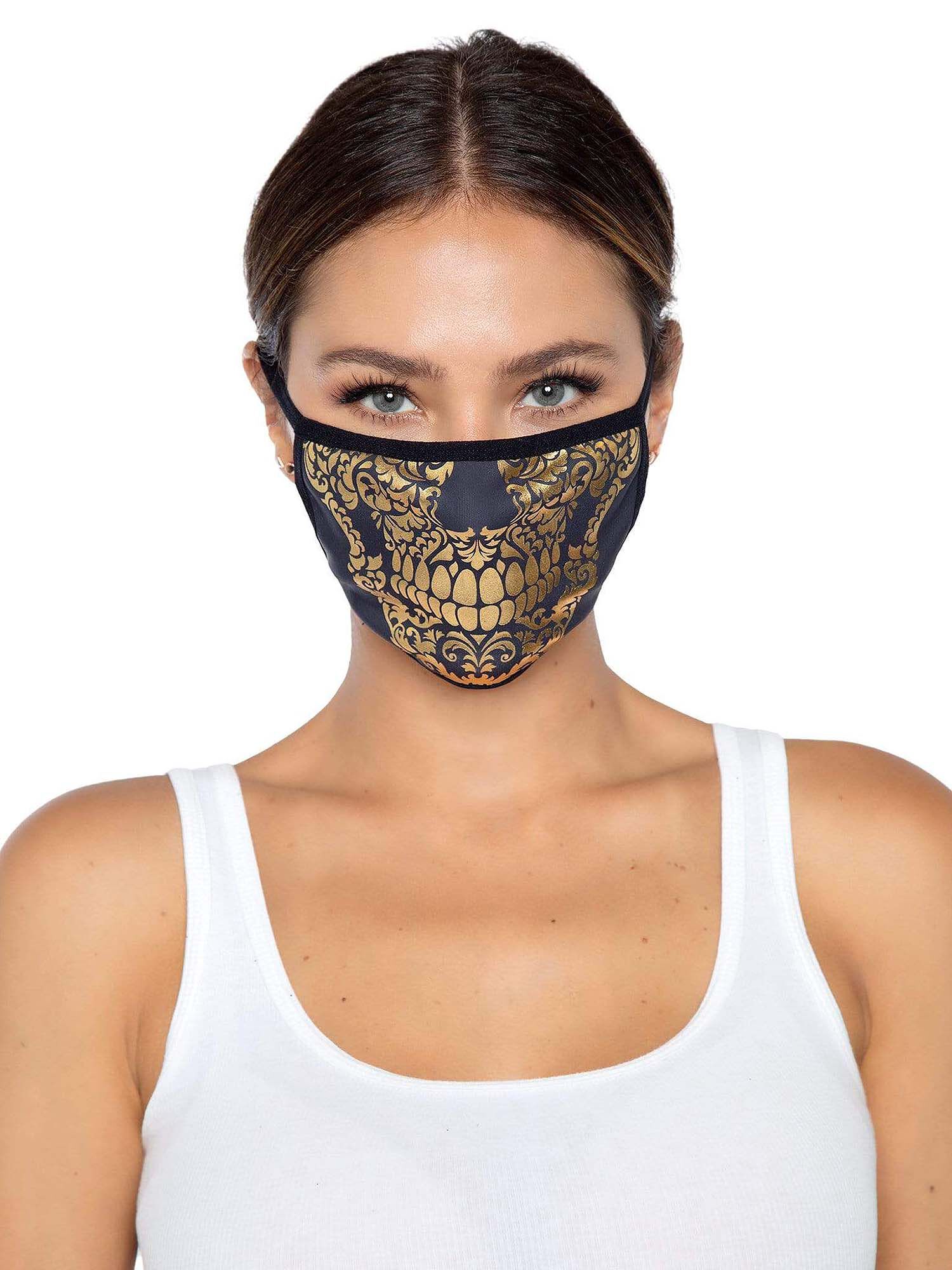 Gold Foil Skull Mask, Black / black, alternate image number 1