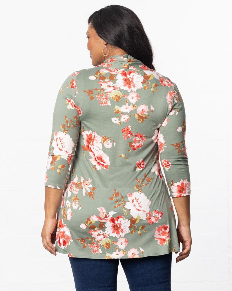 Lori Print Cardigan, Sage Garden Print, alternate image number 1