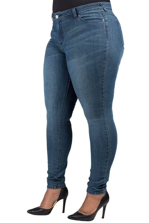 Plus Size Women's Curvy Fit Blue Denim Five Pockets Skinny Jeans, , alternate image number null