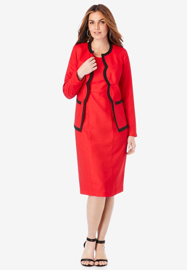 Contrast-Trim Jacket Dress, VIVID RED, hi-res image number 0