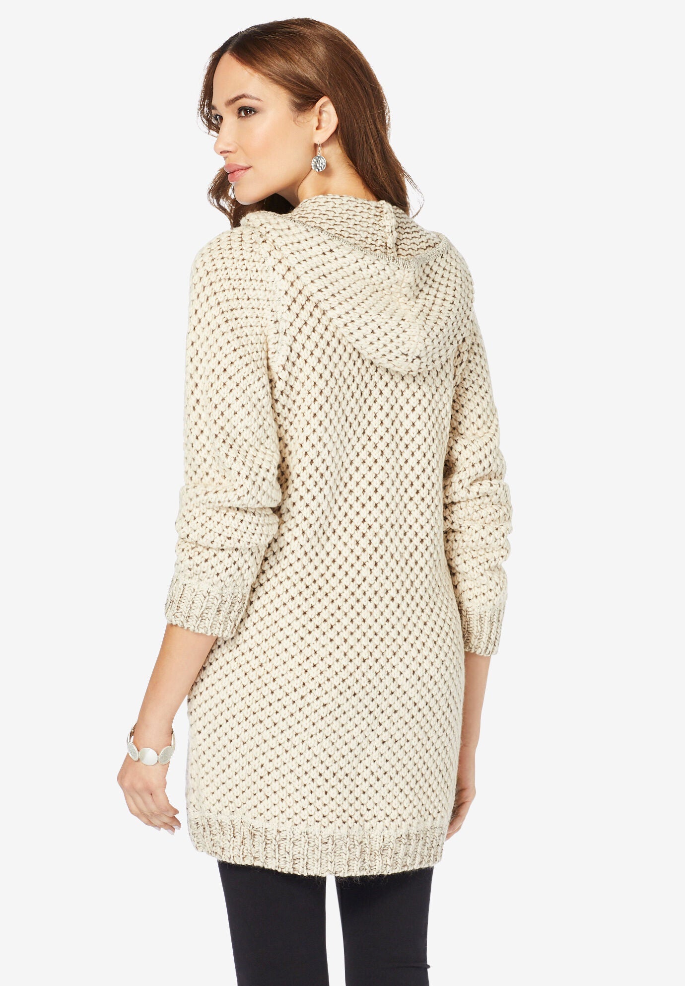 Marled Thermal Hoodie Cardigan Brylane Home