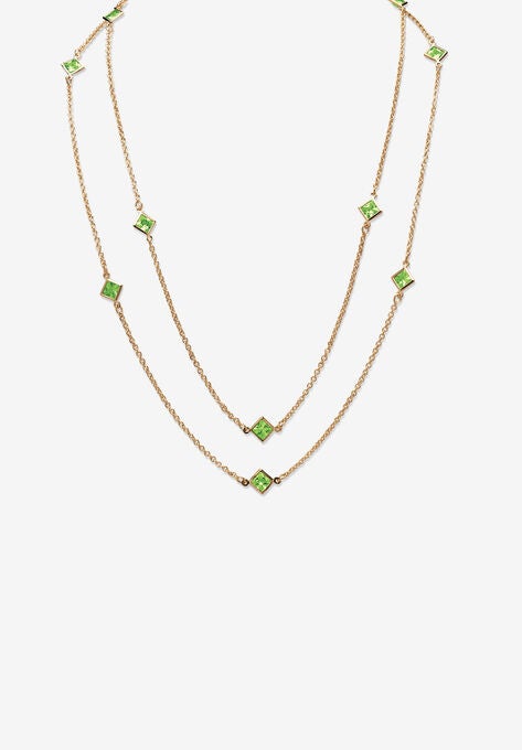 Gold Tone Endless 48" Necklace with Princess Cut Birthstone, AUGUST, hi-res image number null