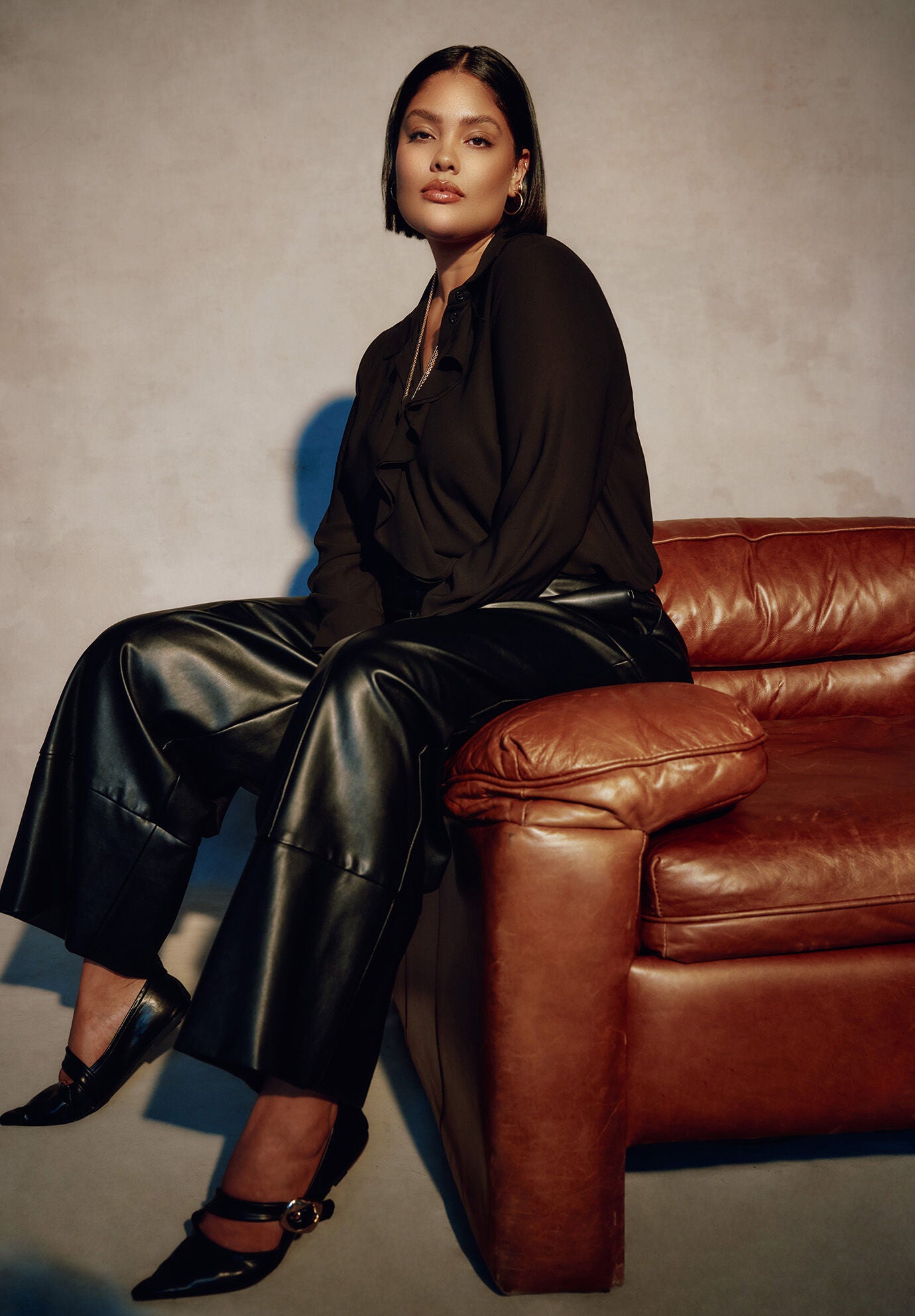 Cuffed Faux Leather Pants