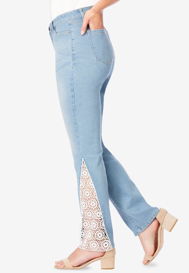 Invisible Stretch® Contour Lace-Applique Bootcut Jean, , alternate image number 2
