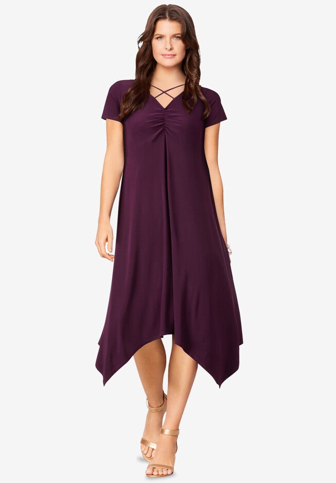 Ultrasmooth® Fabric Handkerchief-Hem Maxi Dress, DARK BERRY, hi-res image number 0