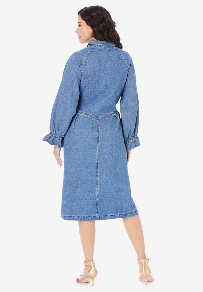 Button Front Denim Dress, , on-hover image number 1
