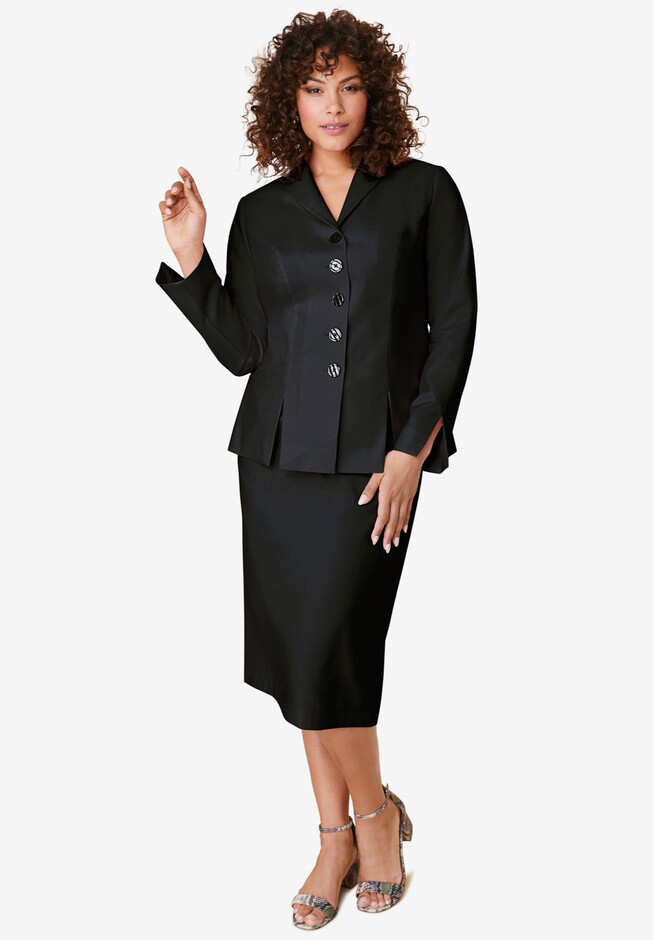 Two-Piece Skirt Suit with Shawl-Collar Jacket