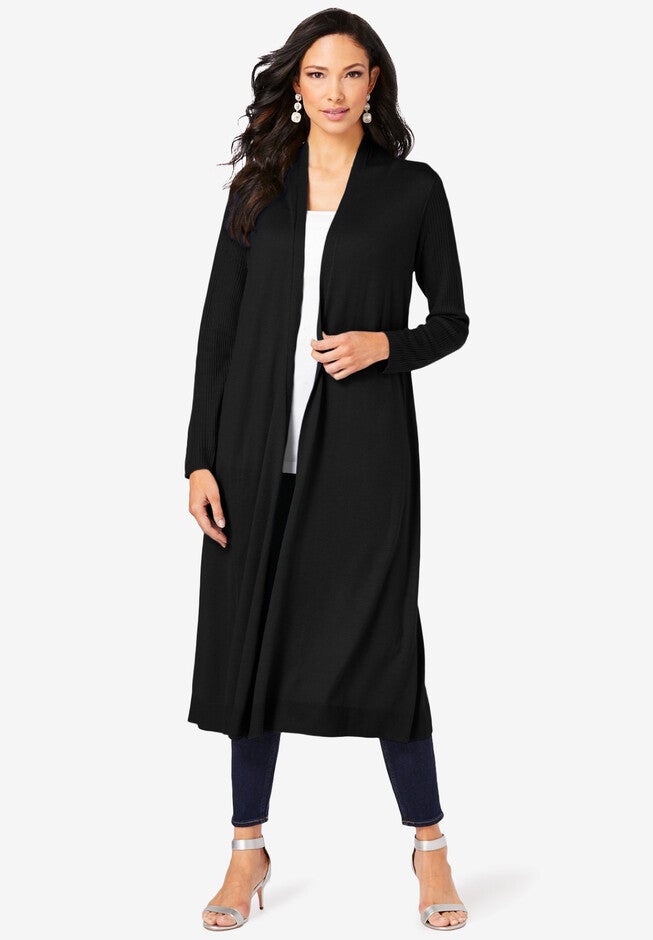 Fine Gauge Duster Cardigan, BLACK, hi-res image number 0