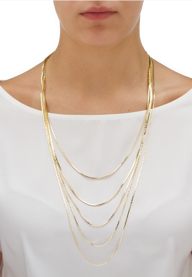 Goldtone Multi Strand Cobra Link Waterfall Necklace 30 inches, , alternate image number null